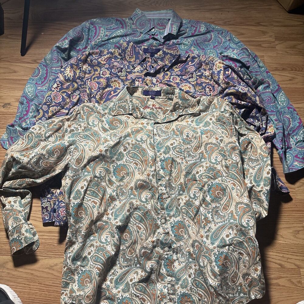 Alan Flusser Shirt Mens Large Multicolor Paisley Long Sleeve Button Lot Of 3